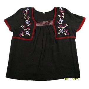 Old Navy Swing Top Shirt Women 2XL Embroidered Floral Peasant Cottagecore Boho